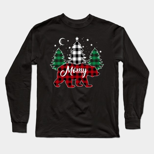 Momy Bear Buffalo Red Plaid Matching Family Christmas Long Sleeve T-Shirt by Marang